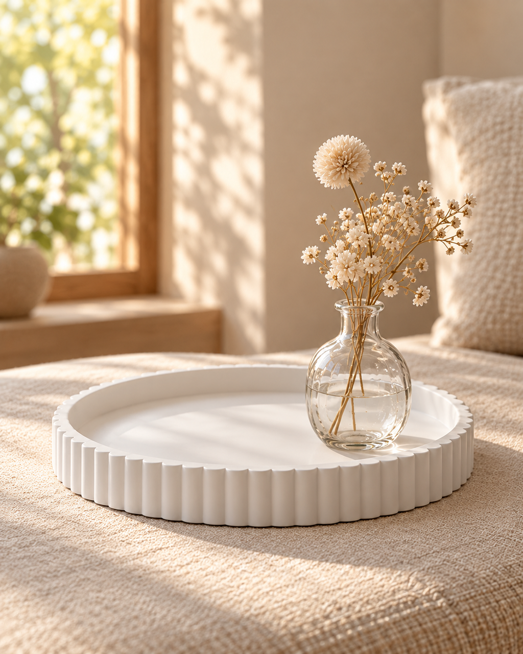 Plateau décoratif blanc cannelé ELIO