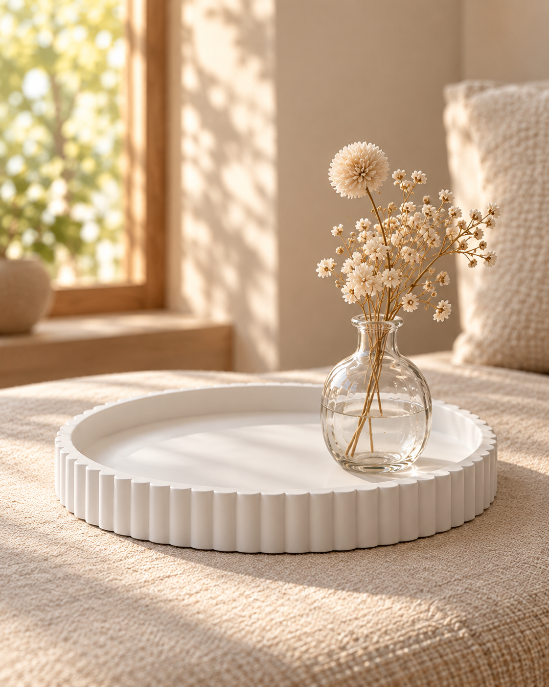 Plateau décoratif blanc cannelé ELIO