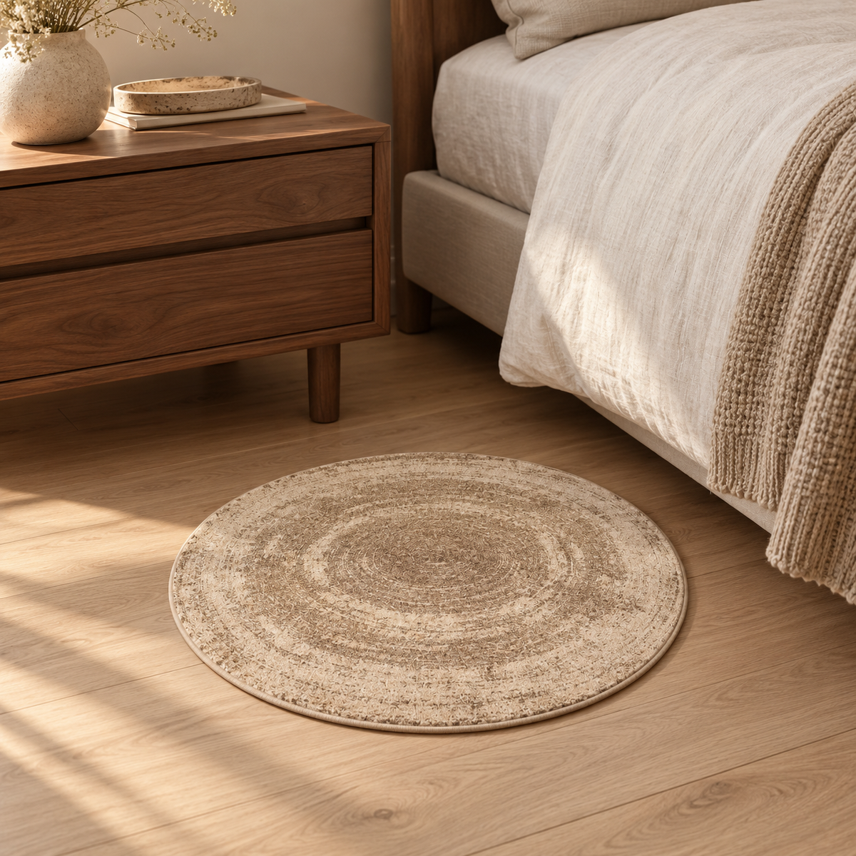 Petit tapis rond AURA 40 cm en coloris Sable