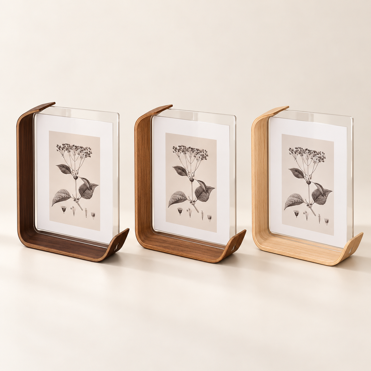Cadre photo double face ELIA dans trois finitions de bois