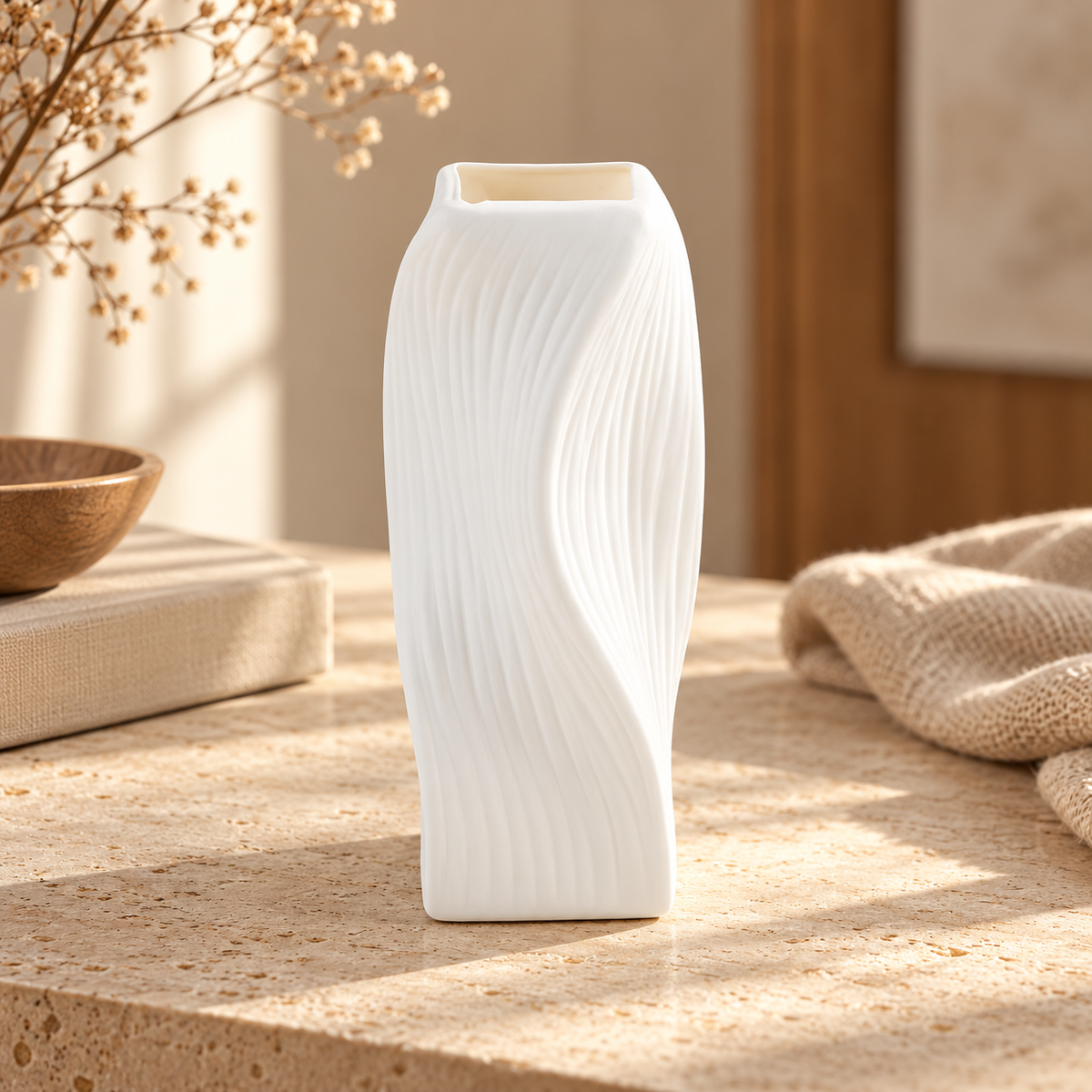 Vase décoratif ONDA blanc ondulé — vue principale
