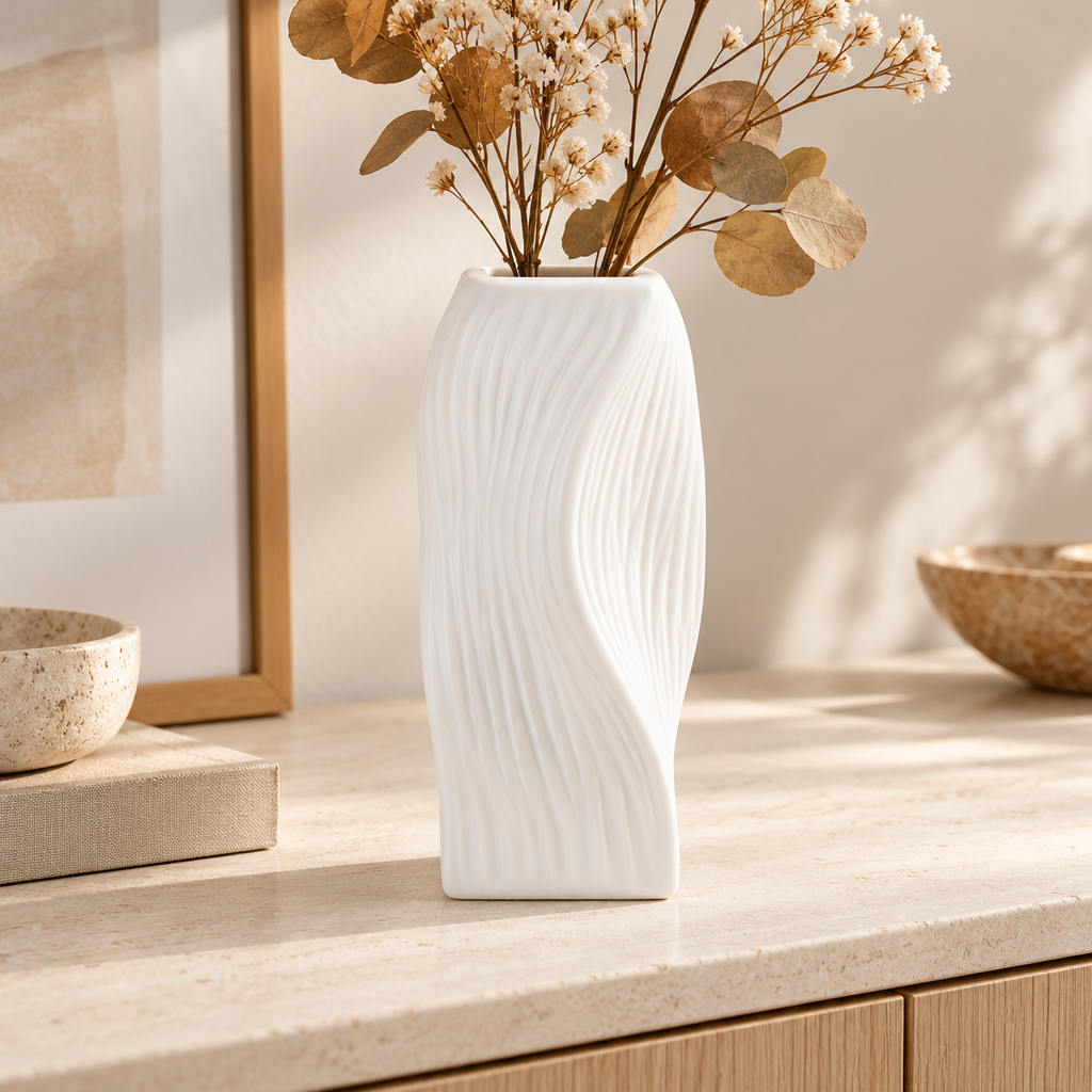 Vase ONDA avec fleurs séchées — mise en scène