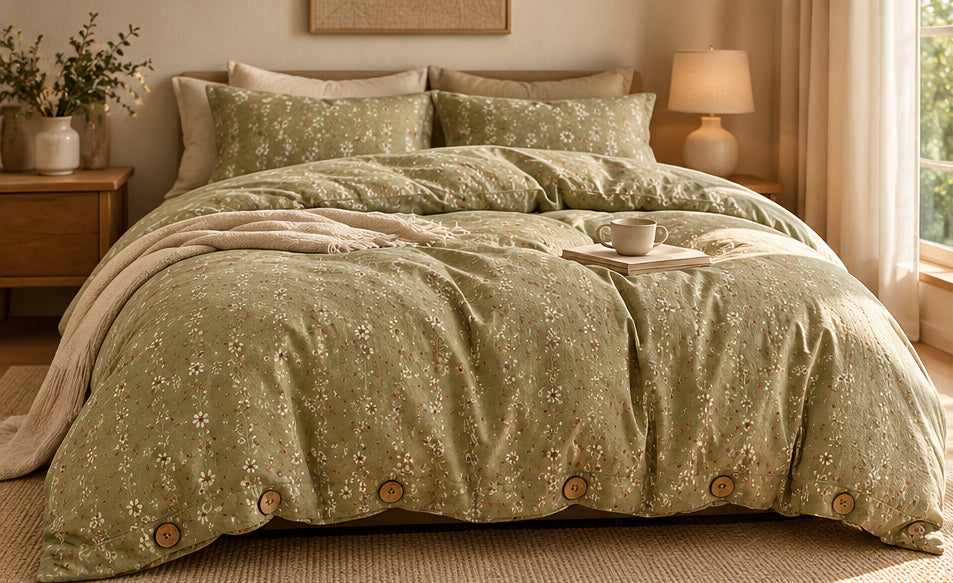Housse de couette florale SAUGE vert sauge — vue principale