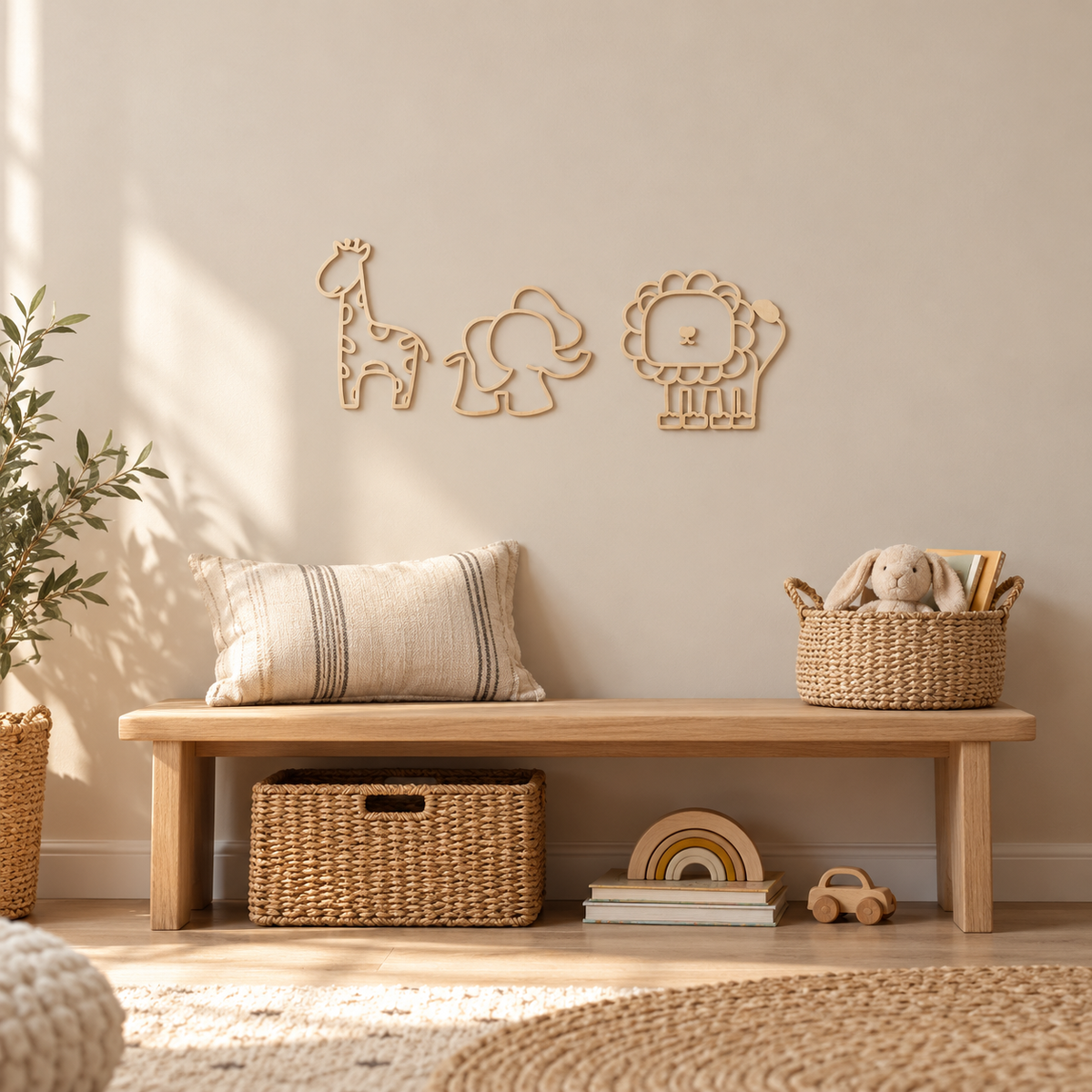 Trio mural SAVANE en bois dans un coin enfant