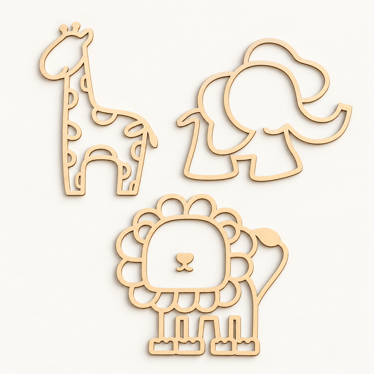 Lot complet SAVANE : girafe, éléphant et lion en bois