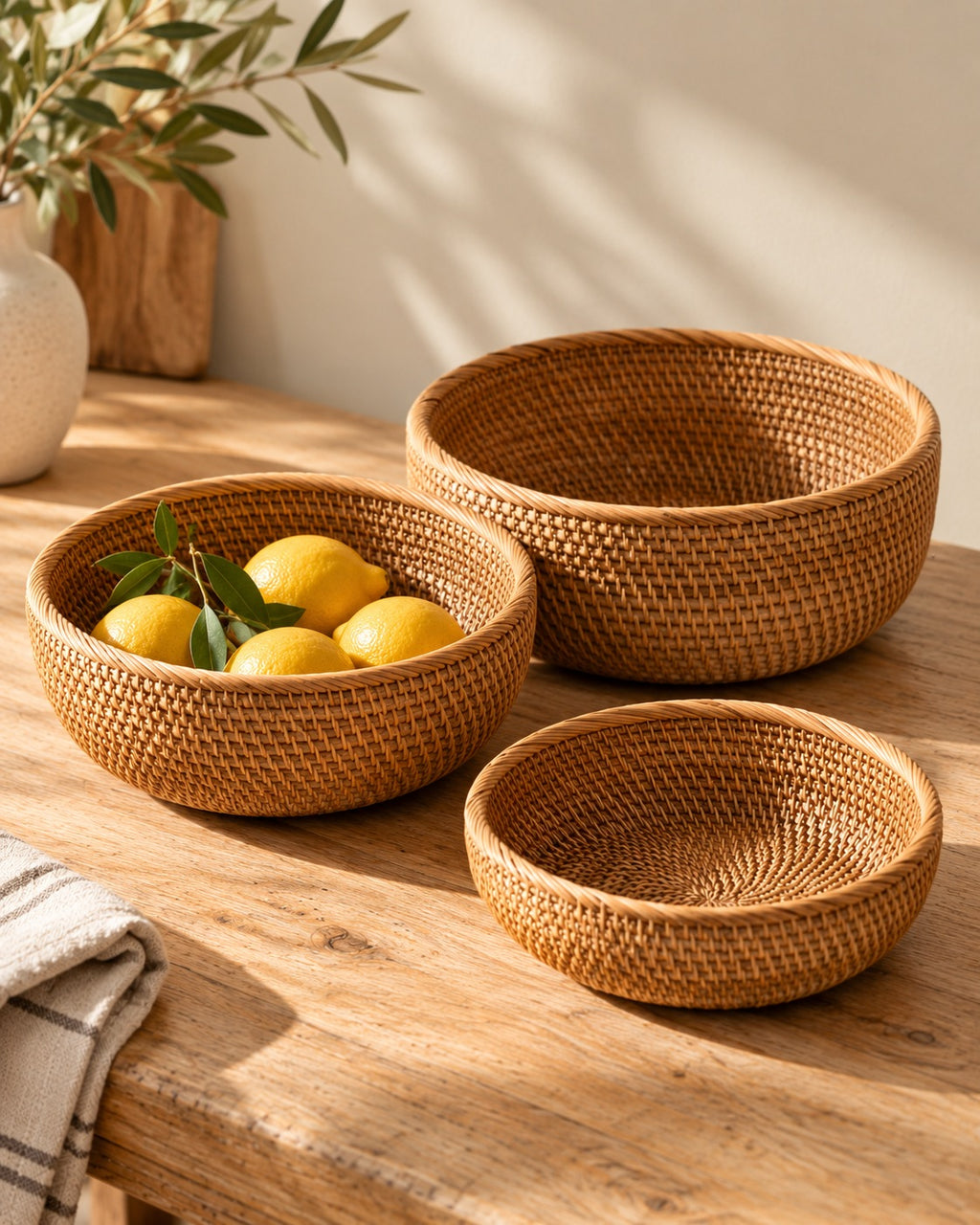 Paniers ronds tressés naturels NAYA en ambiance