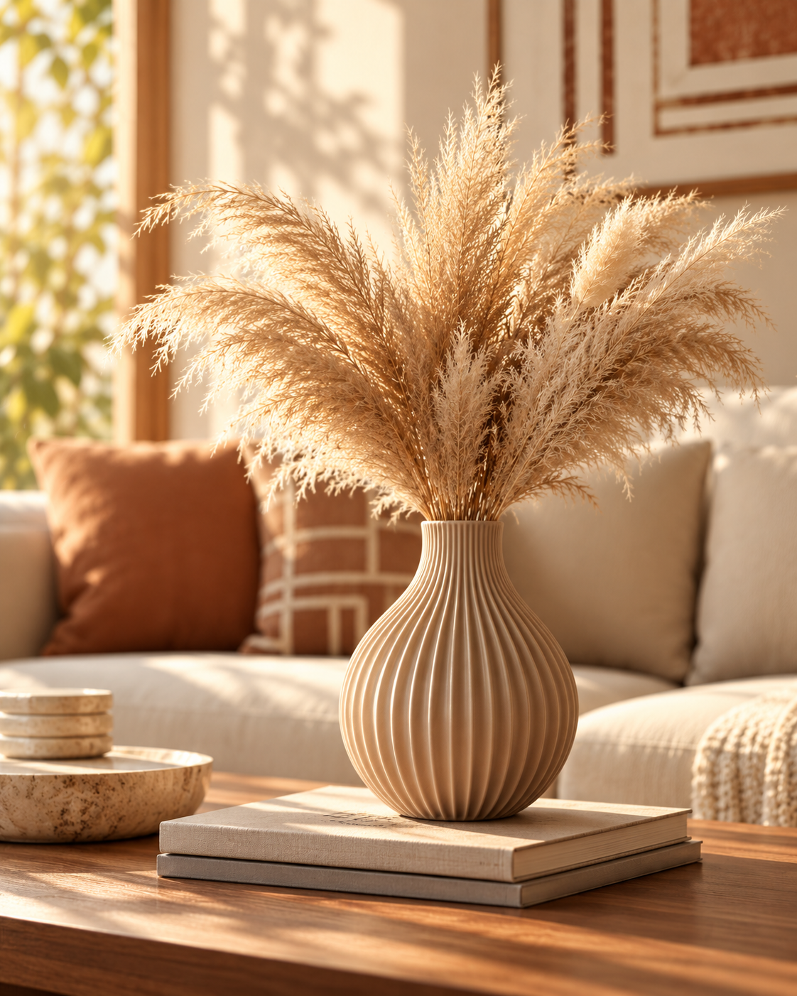 Vase décoratif nervuré NOMA beige sable