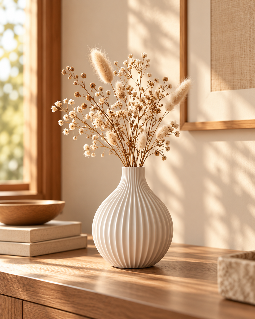 Vase décoratif nervuré NOMA blanc